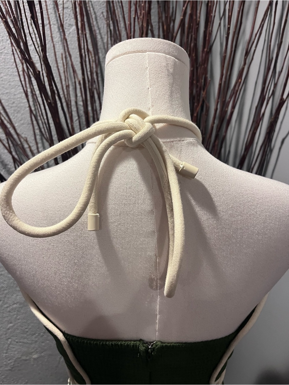 🌺FARM RIO GREEN WAVY HALTER NECK MINI DRESS LINEN BLEND SIZE XXS🌺 - Picture 6 of 9